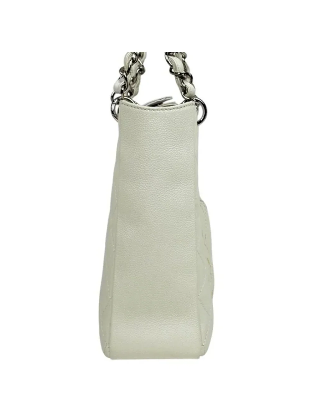 ★SOLD★ Chanel CC Logo Chain Tote Shoulder Quilted Caviar Leather White - Picture 2 of 13